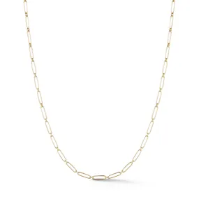 14K Gold Elongated Link Grover Chain Necklace