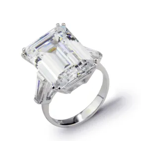 15.7 CT 14K White Gold Cubic Zirconia Emerald Cut Ring