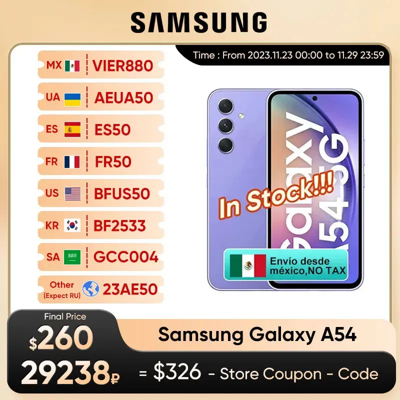 2023 New Samsung Galaxy A54 6GB RAM 128GB ROM Exynos 1380 Octa core 6.4"FHD  Super AMOLED Triple 50MP Camera 5000mAh Samsung a54