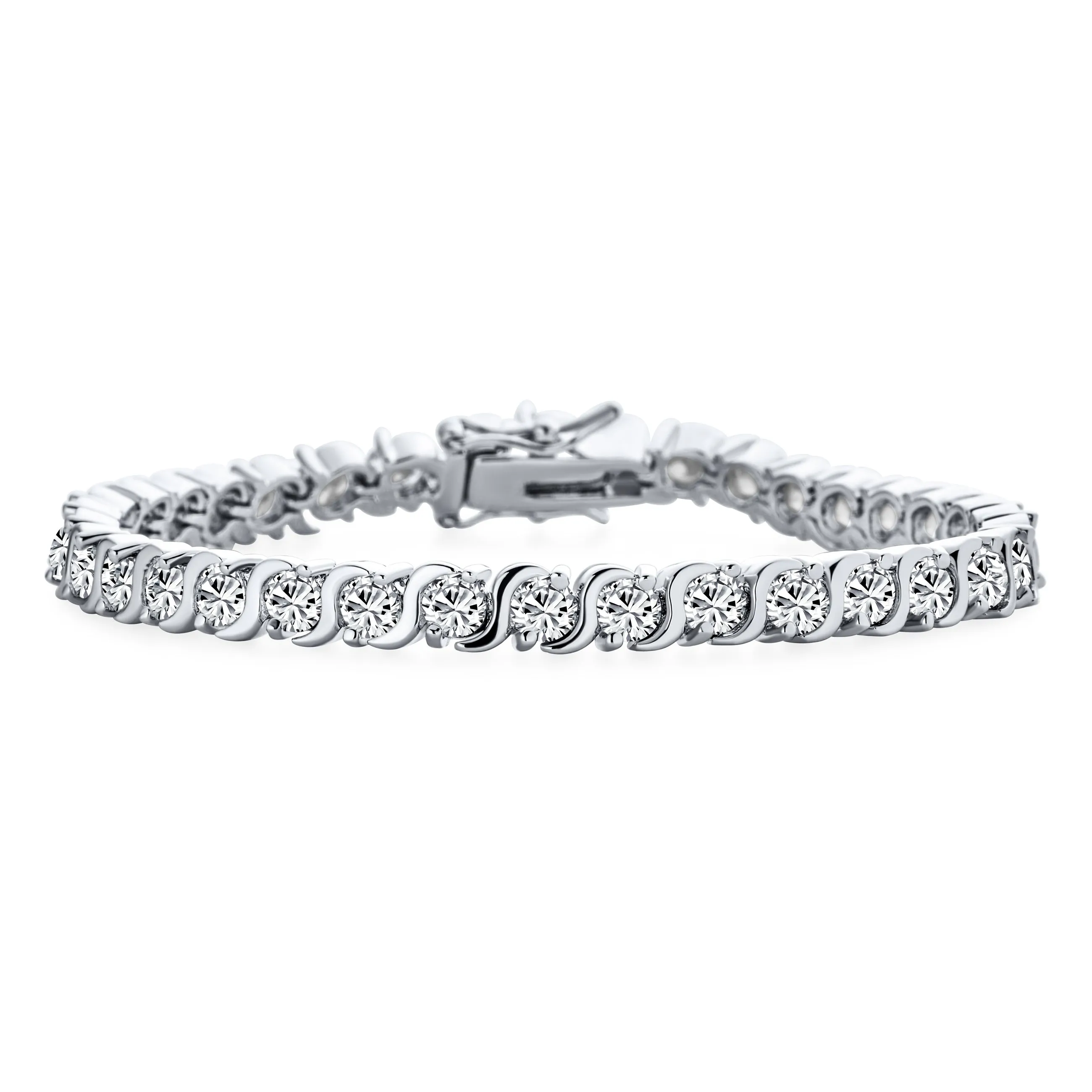 4 MM Bridal Wave S Link CZ Solitaire Tennis Bracelet Silver 7,7.5"