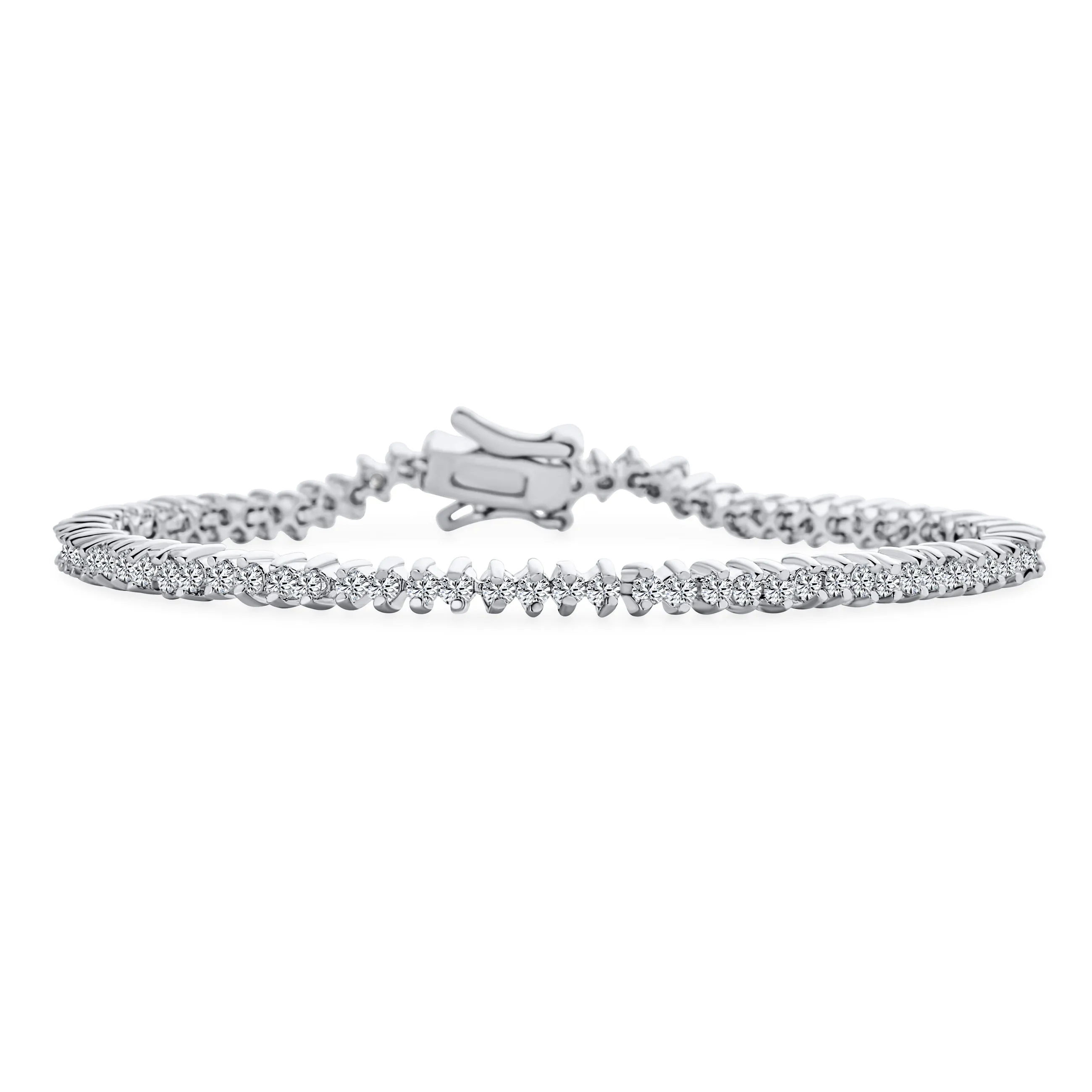 4 MM Bridal Wave S Link CZ Solitaire Tennis Bracelet Silver 7,7.5"