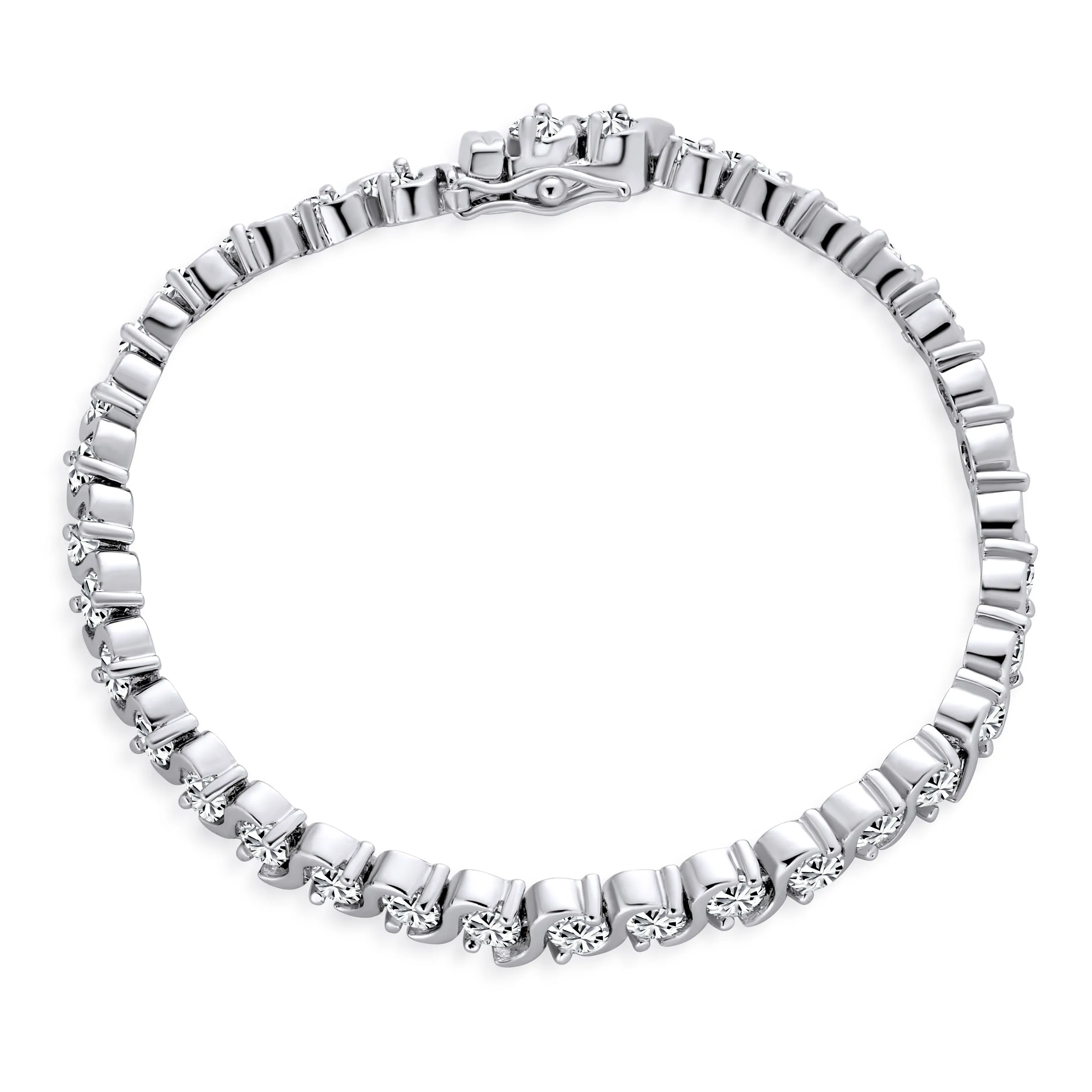 4 MM Bridal Wave S Link CZ Solitaire Tennis Bracelet Silver 7,7.5"