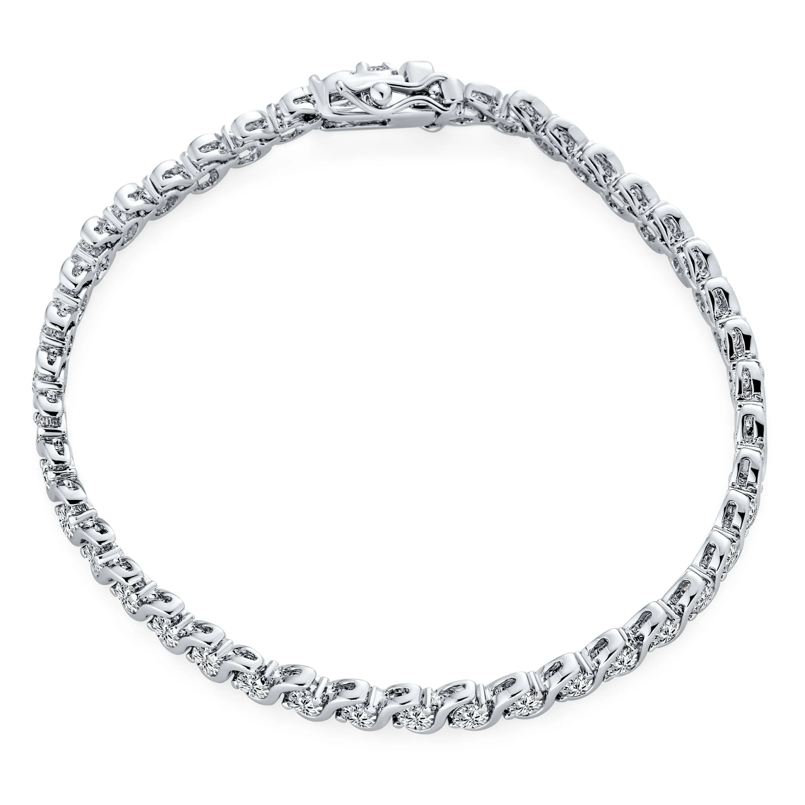 4 MM Bridal Wave S Link CZ Solitaire Tennis Bracelet Silver 7,7.5"