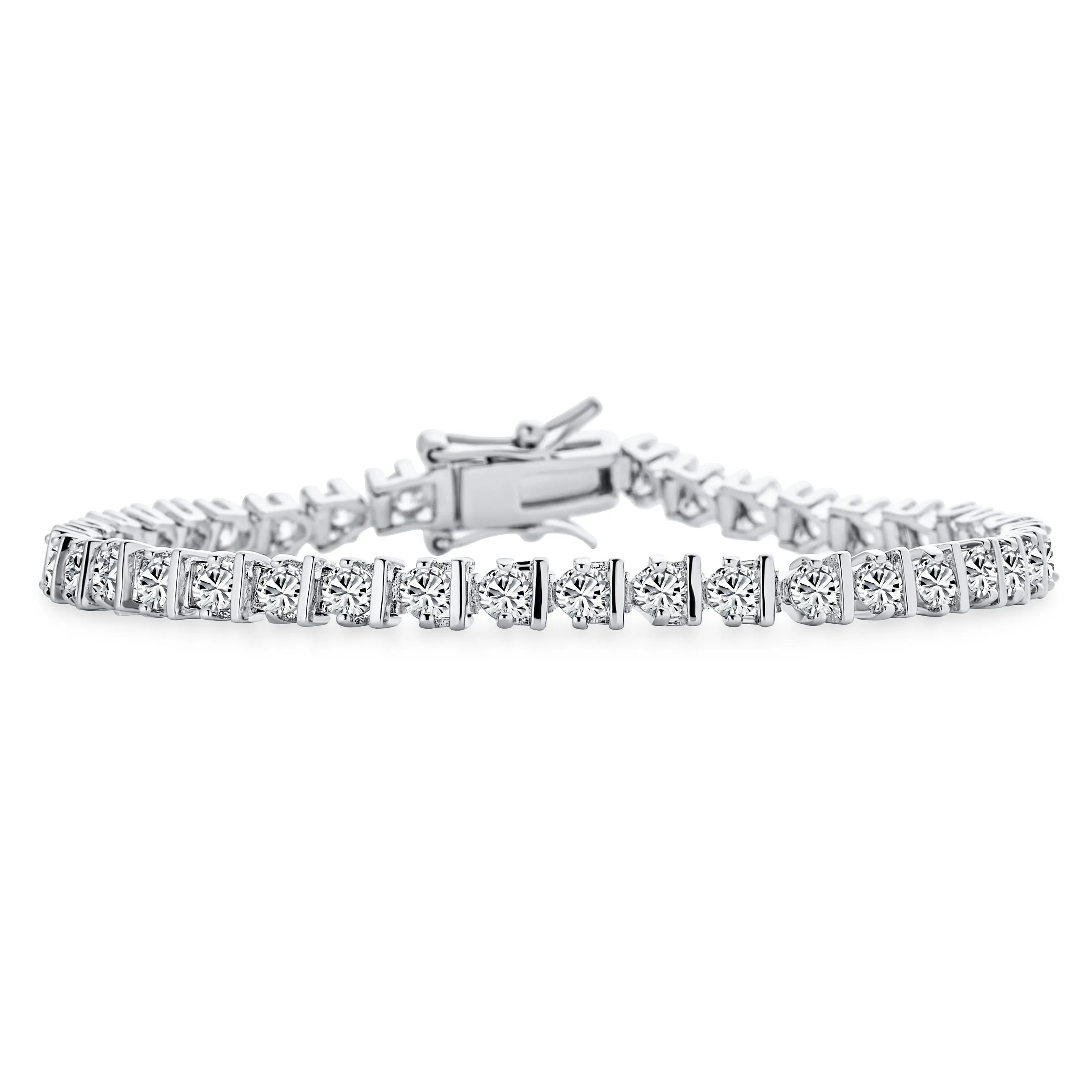 4 MM Bridal Wave S Link CZ Solitaire Tennis Bracelet Silver 7,7.5"