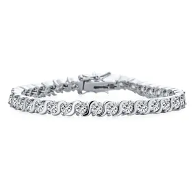 4 MM Bridal Wave S Link CZ Solitaire Tennis Bracelet Silver 7,7.5"