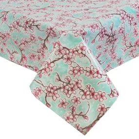 55 x 81 Cherry Blossom Aqua Oilcloth Tablecloth