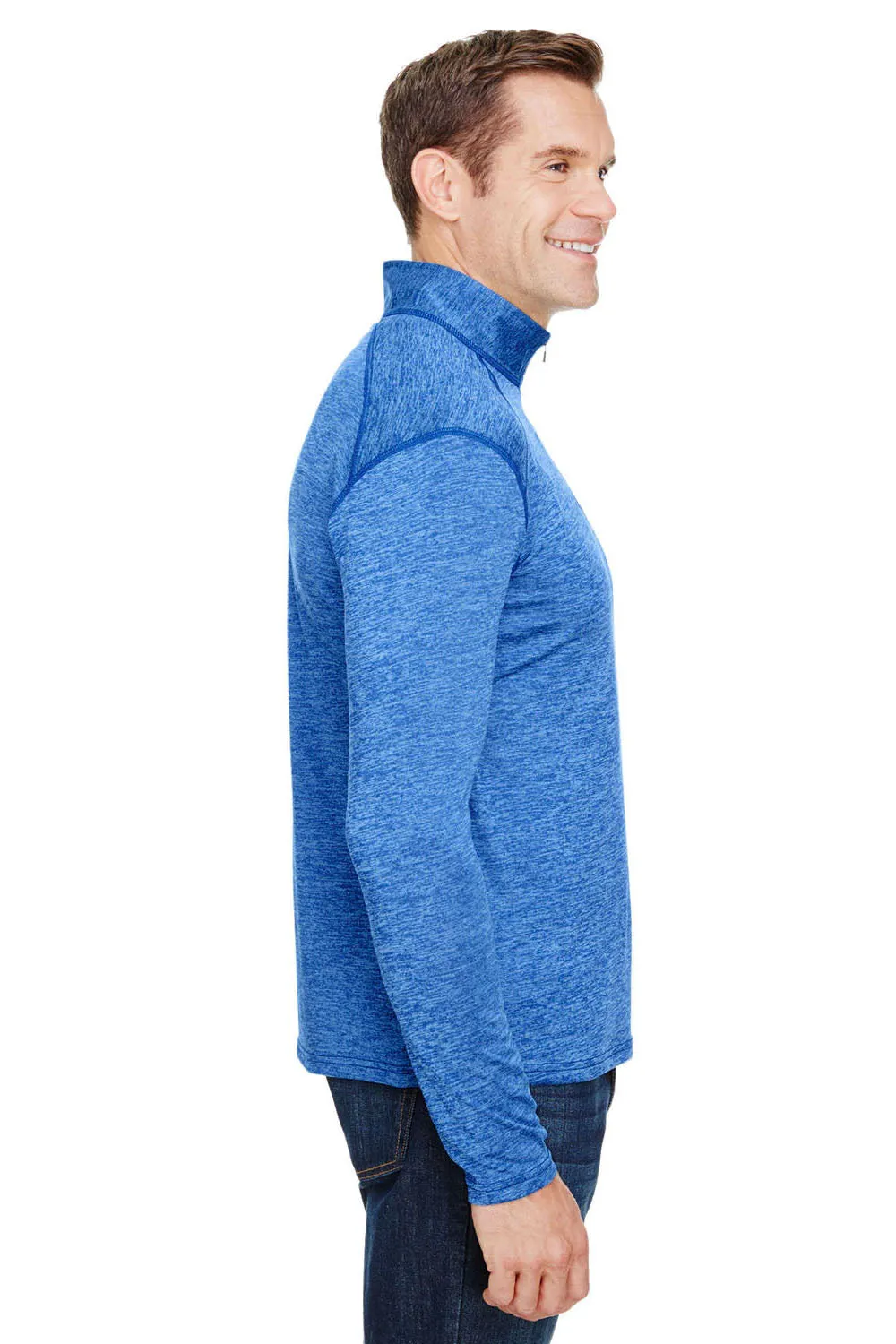 A4 Mens Tonal Space Dye Performance Moisture Wicking 1/4 Zip Sweatshirt - Light Blue