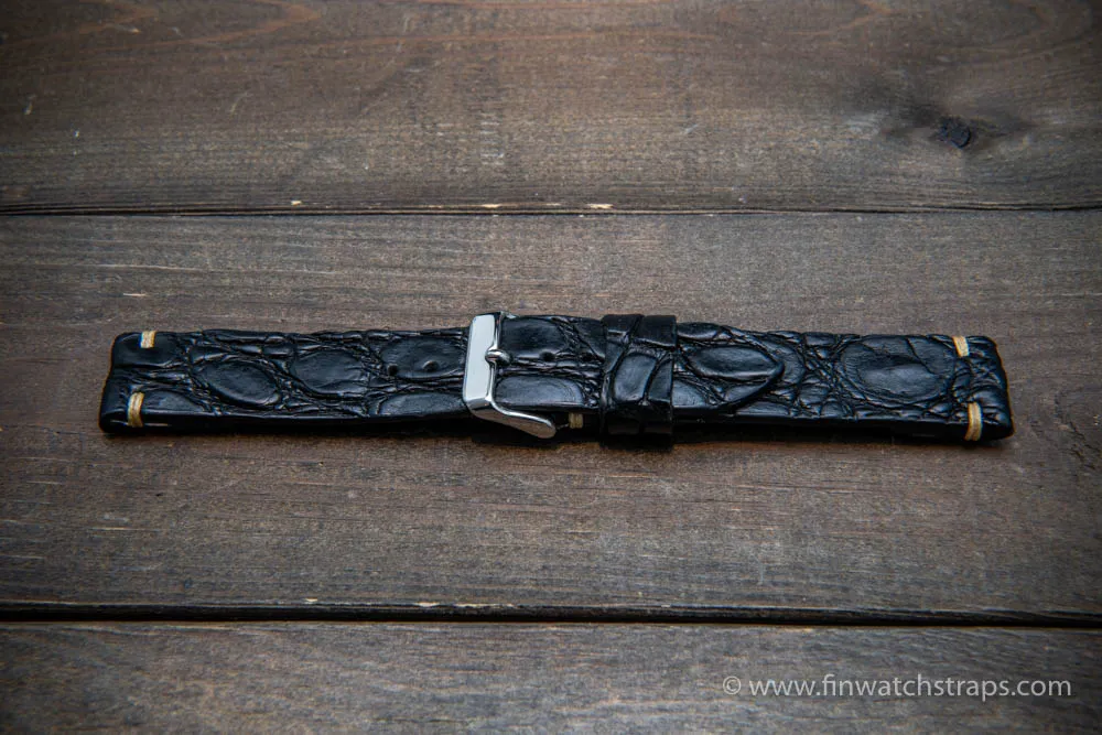 Alligator watch strap black matte, handmade in Finland