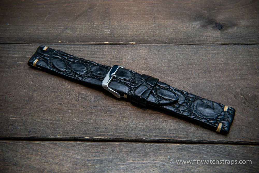 Alligator watch strap black matte, handmade in Finland