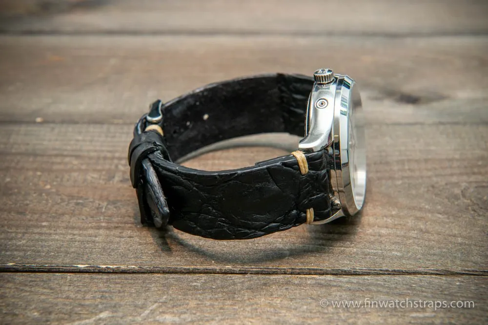 Alligator watch strap black matte, handmade in Finland