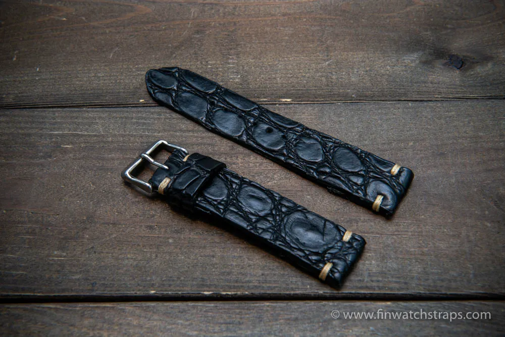 Alligator watch strap black matte, handmade in Finland