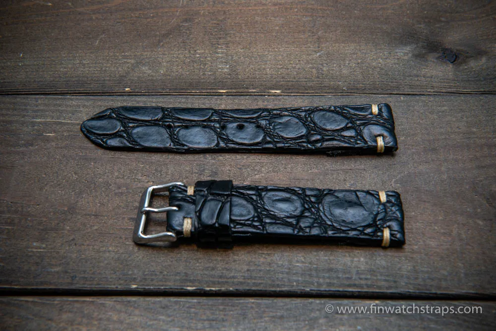 Alligator watch strap black matte, handmade in Finland