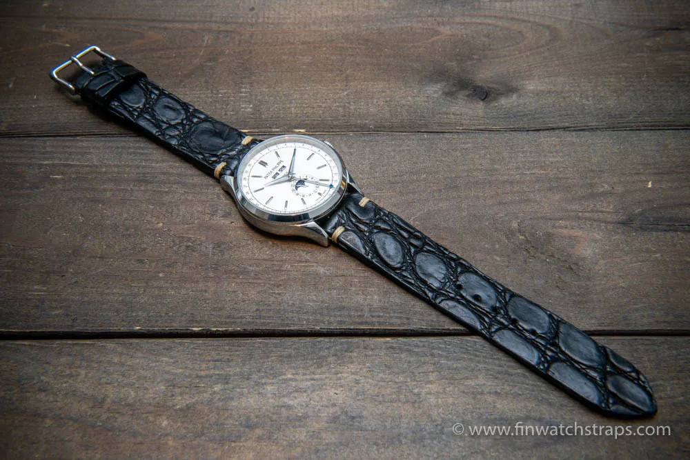 Alligator watch strap black matte, handmade in Finland