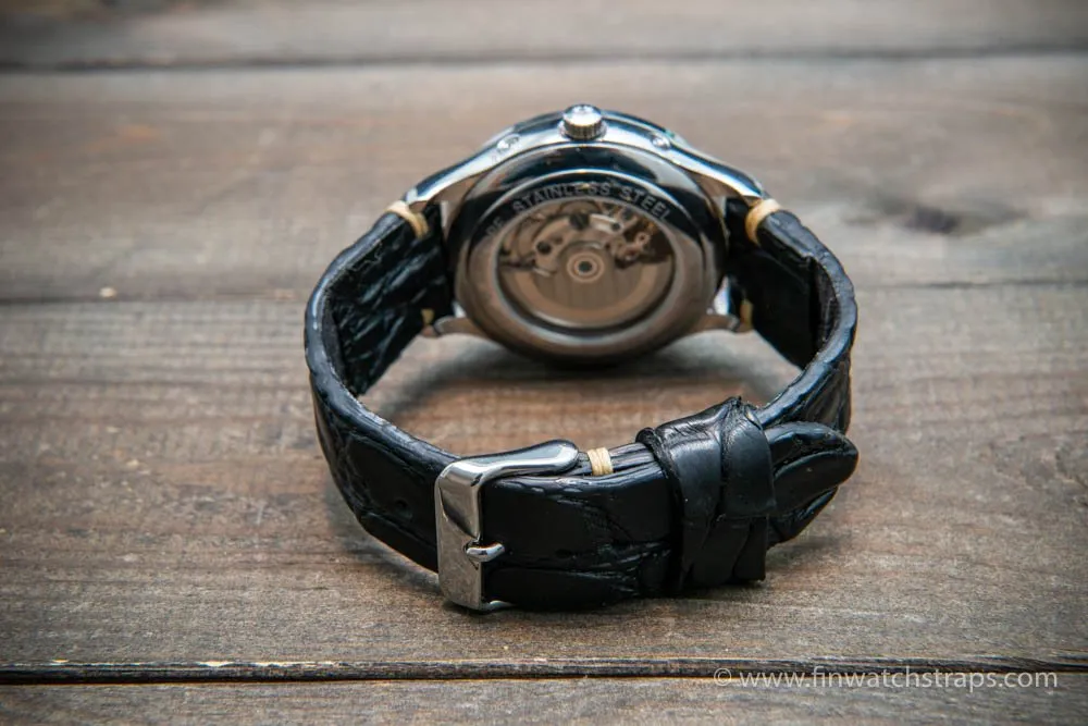 Alligator watch strap black matte, handmade in Finland