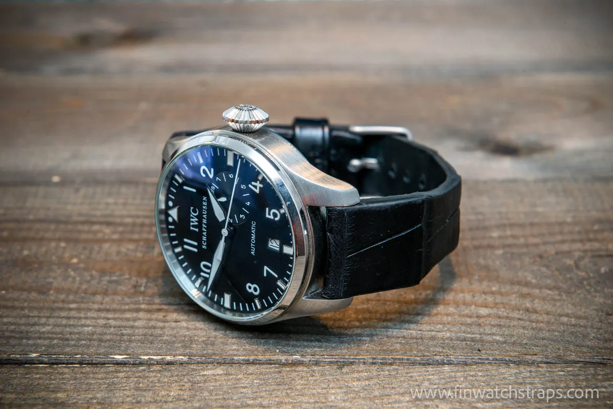 Alligator watch strap for  IWC Big Pilot, handmade in Finland, fits watch lugs 19-24 mm.