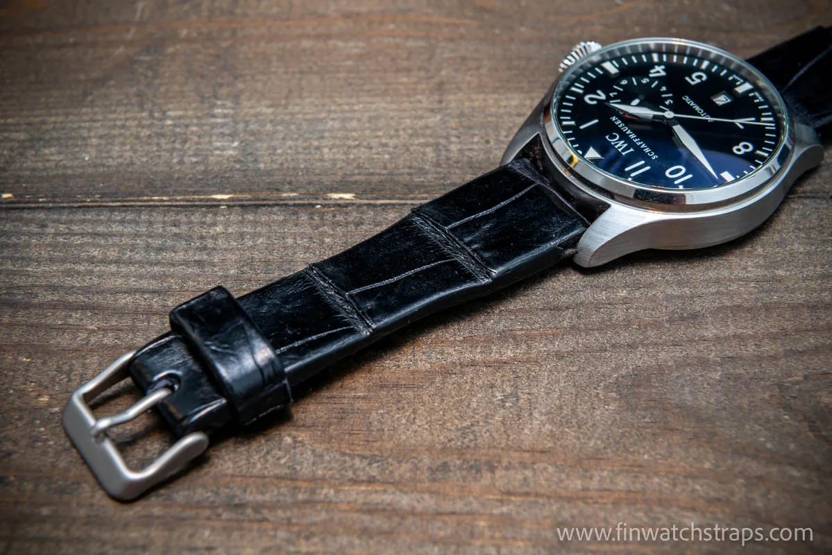 Alligator watch strap for  IWC Big Pilot, handmade in Finland, fits watch lugs 19-24 mm.