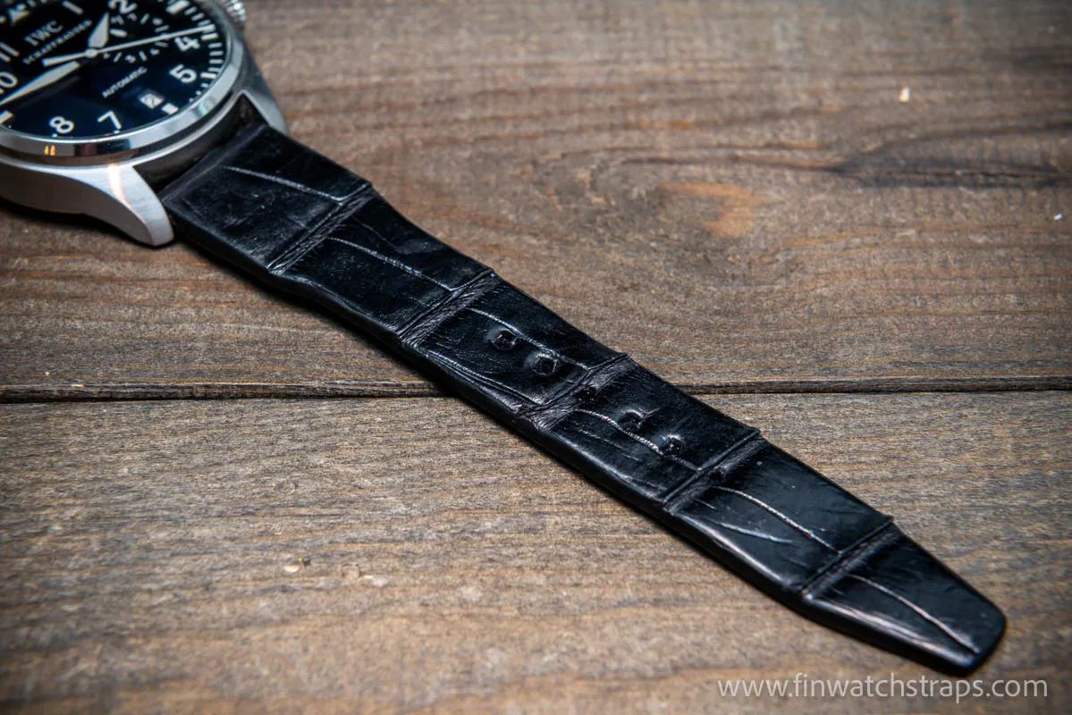 Alligator watch strap for  IWC Big Pilot, handmade in Finland, fits watch lugs 19-24 mm.