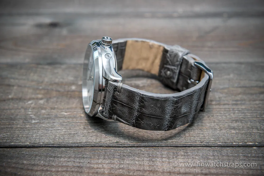 Alligator watch strap, Grey, handmade in Finland