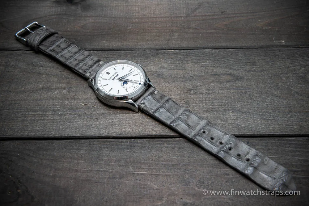 Alligator watch strap, Grey, handmade in Finland