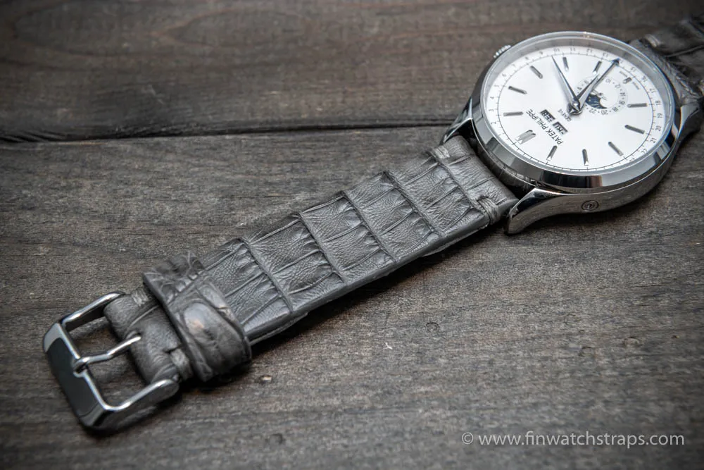 Alligator watch strap, Grey, handmade in Finland