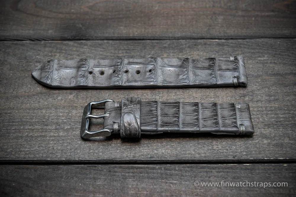 Alligator watch strap, Grey, handmade in Finland