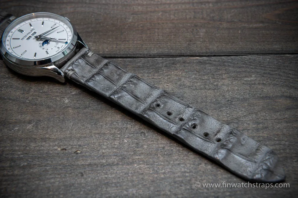 Alligator watch strap, Grey, handmade in Finland