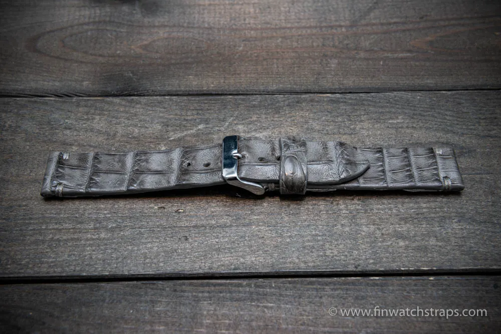 Alligator watch strap, Grey, handmade in Finland