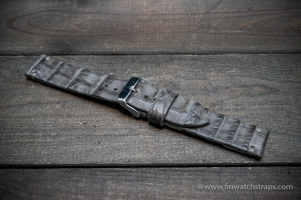 Alligator watch strap, Grey, handmade in Finland