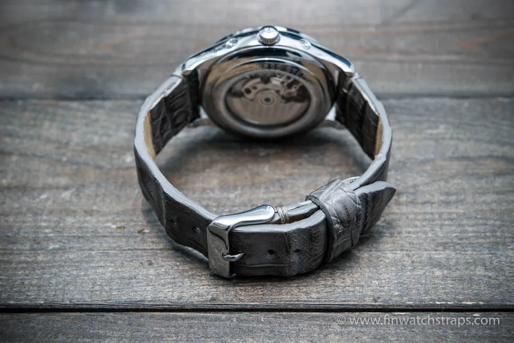 Alligator watch strap, Grey, handmade in Finland