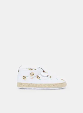 Babies White Printed Velcro Shoes