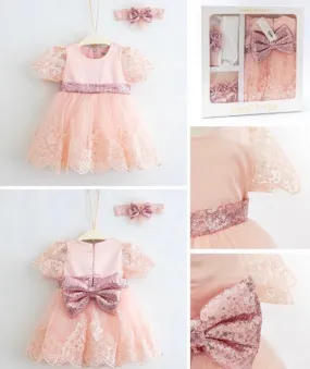 Baby Girl Lace Dress Set, 4 pc Outfit for Special Occasions