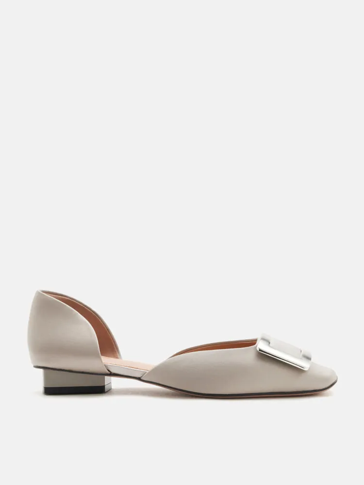 Beatrice Silver Square Buckle Flats