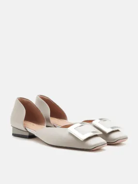 Beatrice Silver Square Buckle Flats