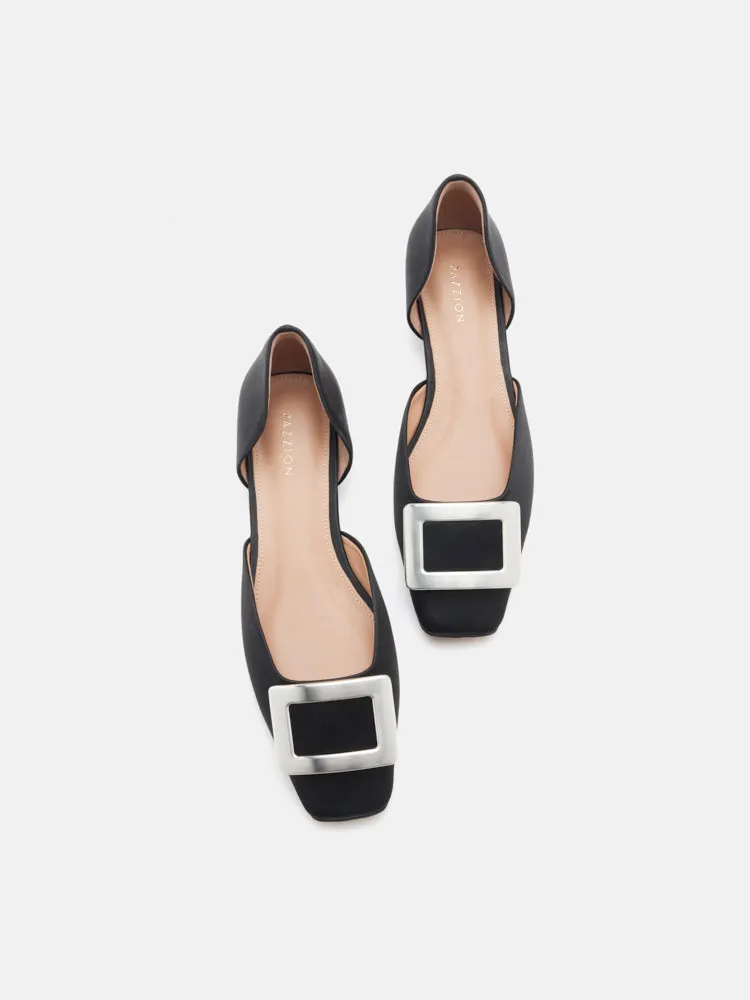 Beatrice Silver Square Buckle Flats