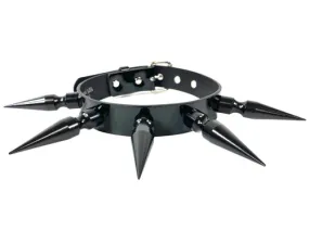 Black Patent Leather Collar w/ Large Black Spike Details