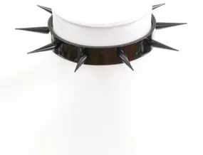 Black Patent Leather Collar w/ Single Row of Black Needle Spikes