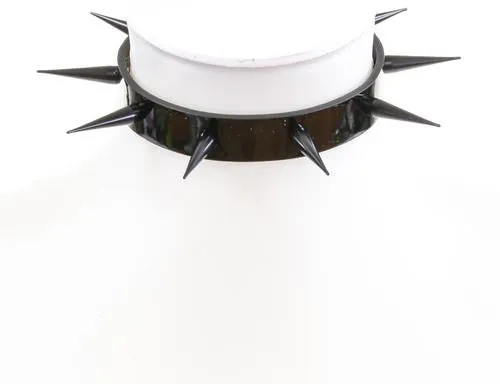 Black Patent Leather Collar w/ Single Row of Black Needle Spikes