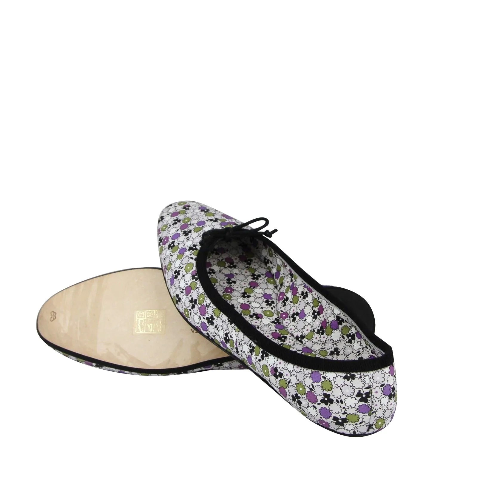 Bottega Veneta Women's Floral Green / Purple / Black Leather Ballet Flats(39.5 EU / 9.5 US)