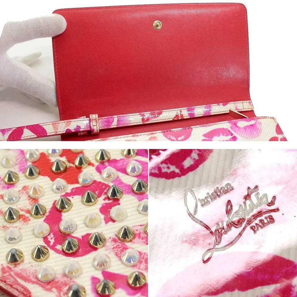 Christian Louboutin Macaron Spiked Lips Wallet White Patent Leather Clutch