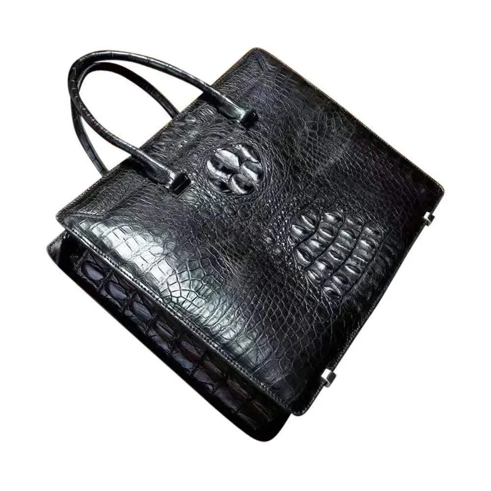 Classic Genuine Crocodile Leather Luxury Vintage  Strapless Briefcase Computer Bag