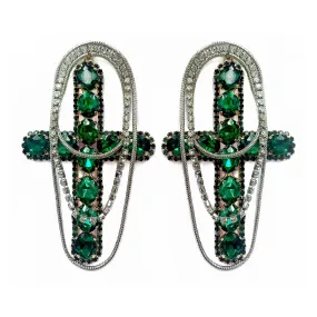 CRYSTAL CROSS CHAIN TRIPLE STRAND EARRINGS