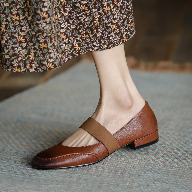 elveswallet Retro Mary Jane Slim Toe Strap Flats