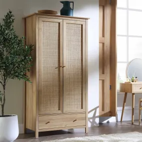 Frances Rattan Double Wardrobe with 1 Drawer, Natural