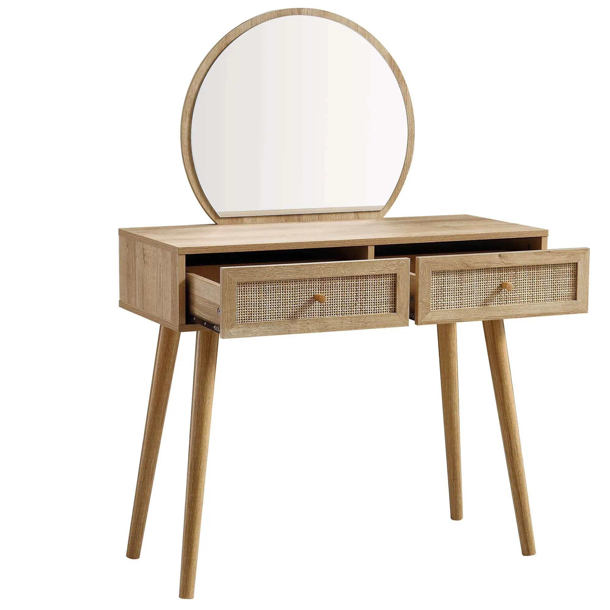 Frances Woven Rattan Dressing Table with Mirror, Natural