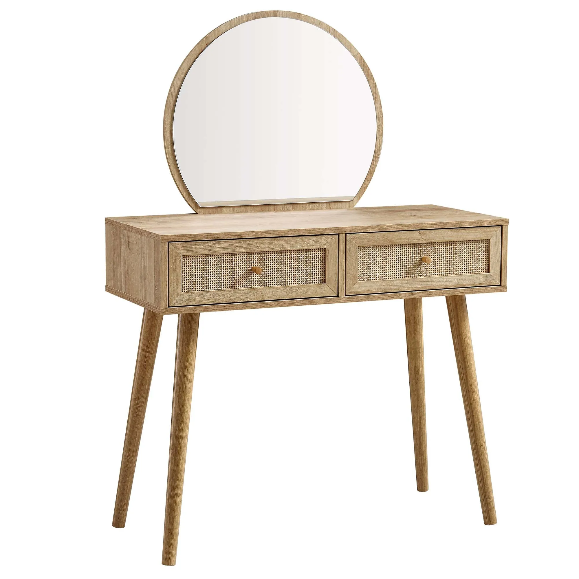 Frances Woven Rattan Dressing Table with Mirror, Natural