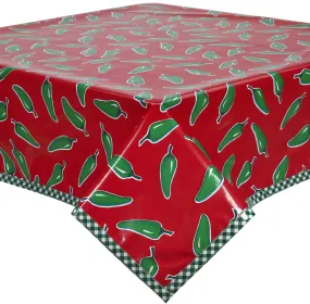 Jalapeños on Red Oilcloth Tablecloth with Green Gingham Trim You Pick the Size!