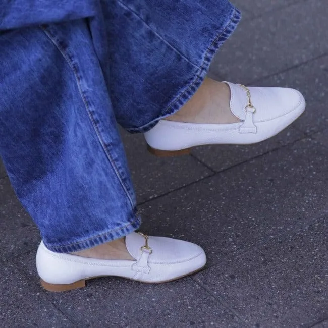 Loafer with Gold Trim in White - 12451