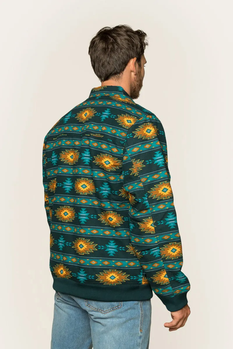 Mildura Mens Sherpa Bomber Jacket - Petrol Blue with Multi Print