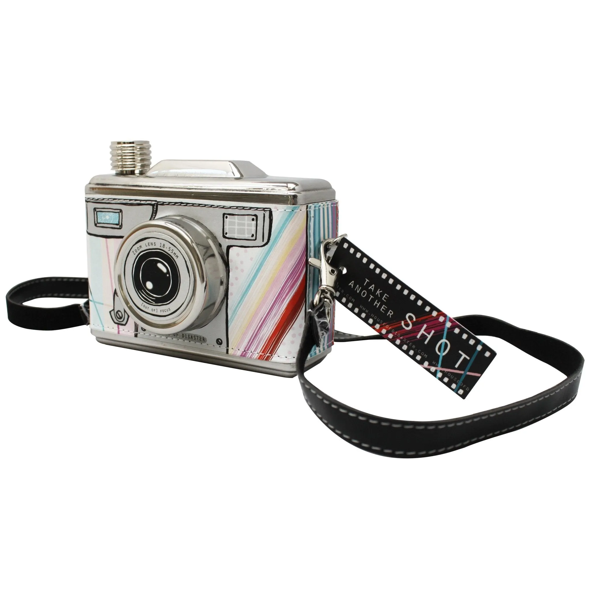 Multicoloured Camera Hip Flask