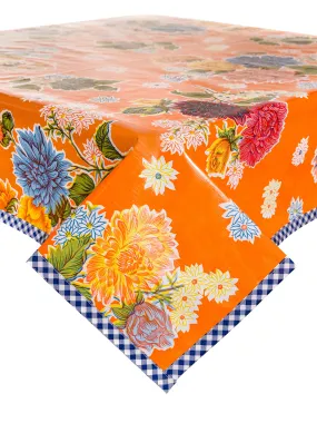 Mum Orange Oilcloth Tablecloth with Navy Gingham Trim